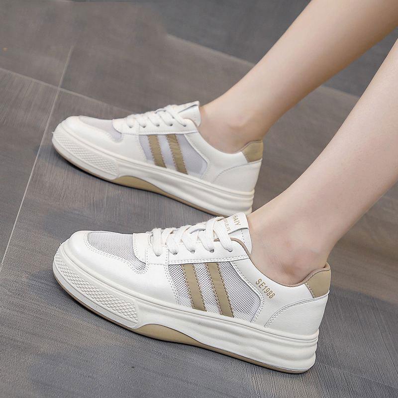 Cowhide Version~ Genuine Leather Flat-bottomed Breathable Mesh White Shoes Women's 2025 Summer Versatile Soft-soled Casual Sports Shoes