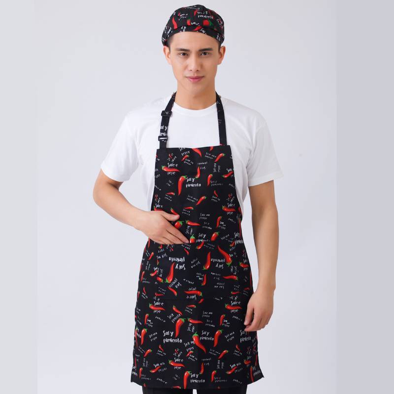 Striped And Peppers Print Sleeveless Apron For Restaurant Chefs And Waitstaff