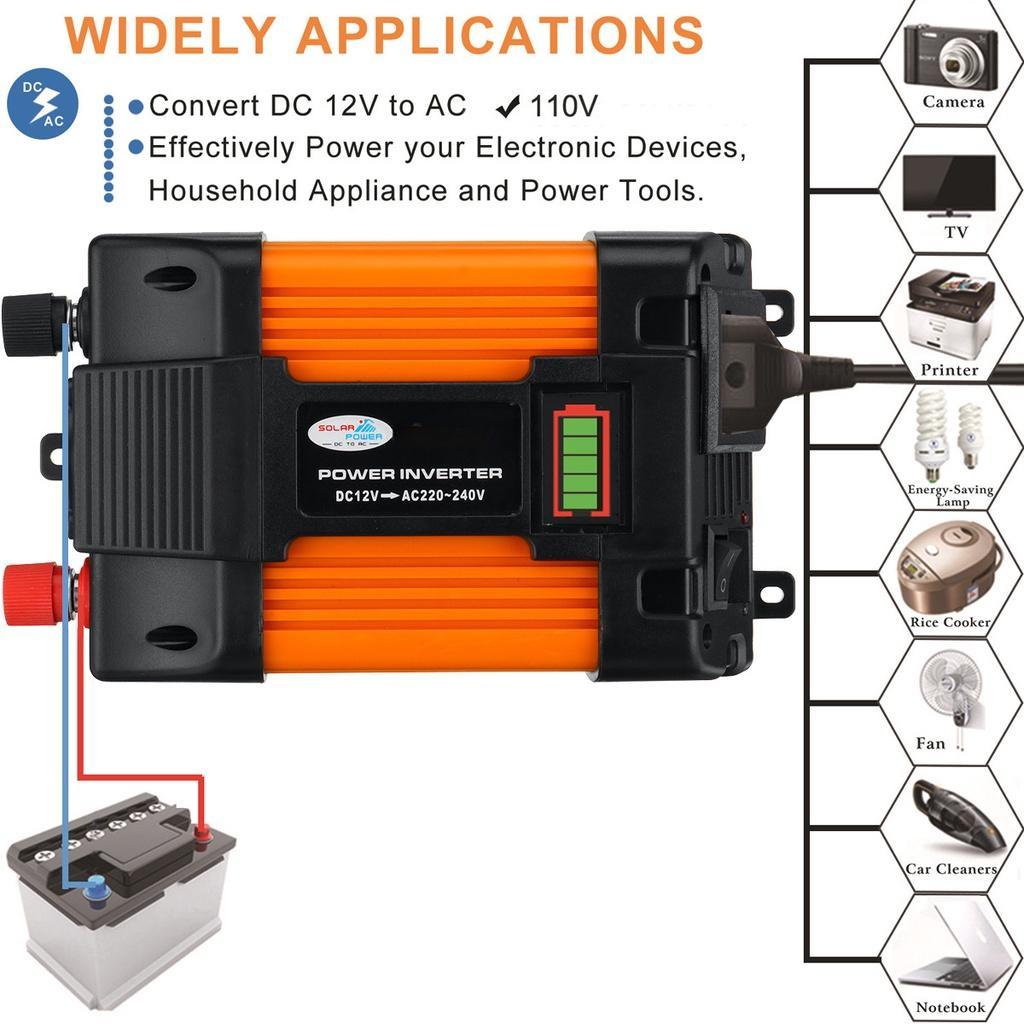 6000W DC 12V to AC 220V/110V Car Power Inverter Charger Converter Voltage Transformer LED Power Display 2 USB Universal Socket