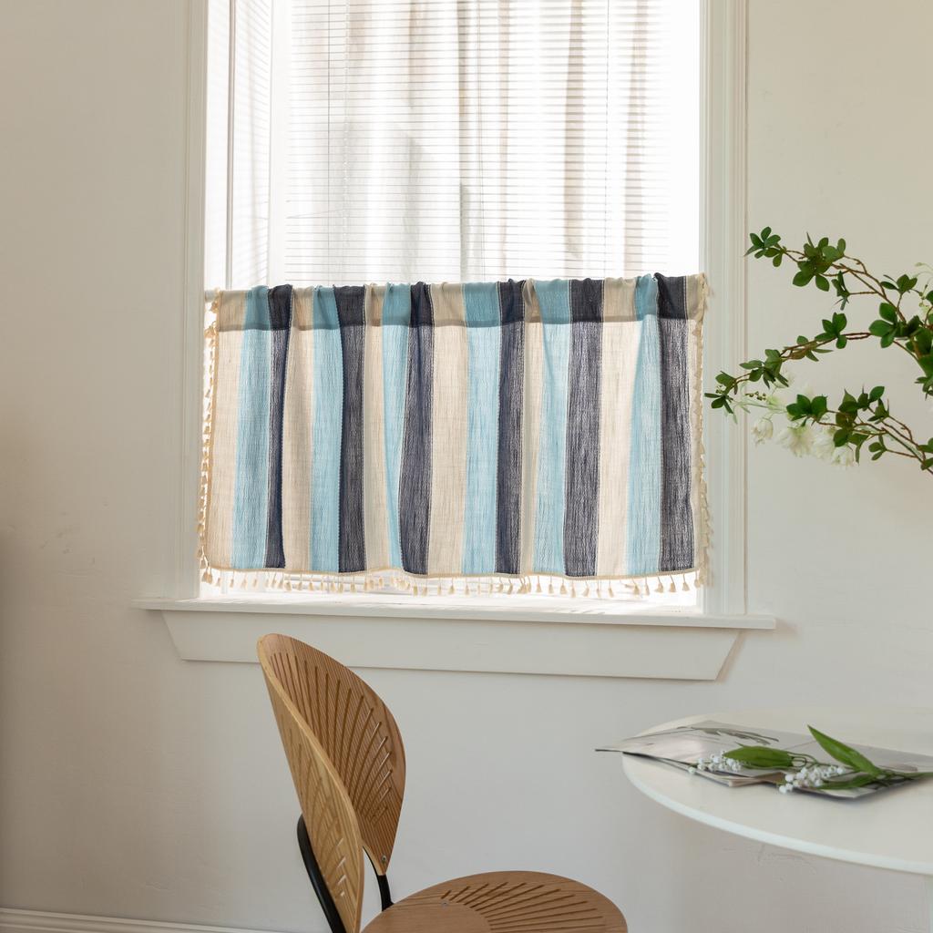 Short Curtain Gray Striped Cotton And Linen Half Curtain Half Curtain Window Curtain Coffee Curtain Small Window Curtain