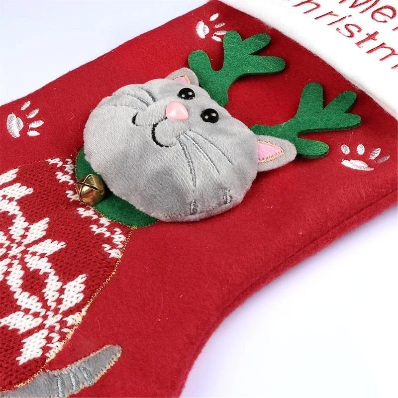 1Pc Christmas Socks Festive Attire Non-woven Fabric Party Supplies Dog Pattern Christmas Christmas Decorative Socks Cat Pattern