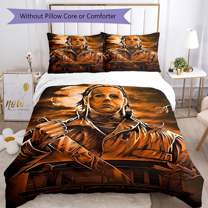 3pcs Michael Myers pattern bedding set duvet cover set includes duvet cover &pillowcases, perfect all season bedroom decoration & gift