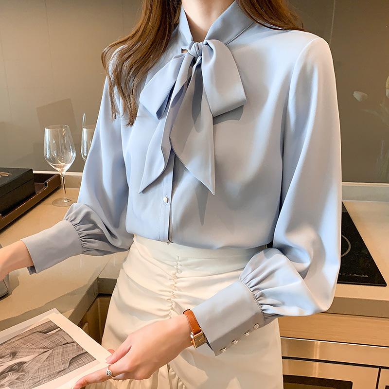 Arrival Shirt Womens Blouse Vintage Work Casual Tops Chiffon Blouse Bow Elegant Loose Women Business Shirts