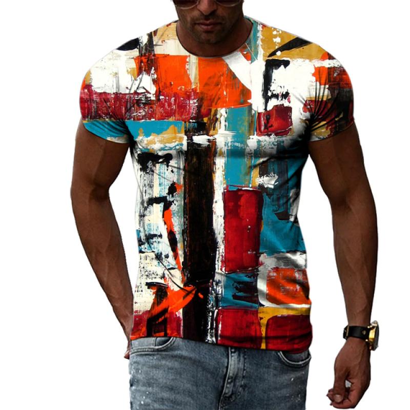 Summer Tide Fashion Doodle Picture Men T-Shirts  Casual 3D Print Tees Hip Hop Personality Round Neck Short Sleeve Tops