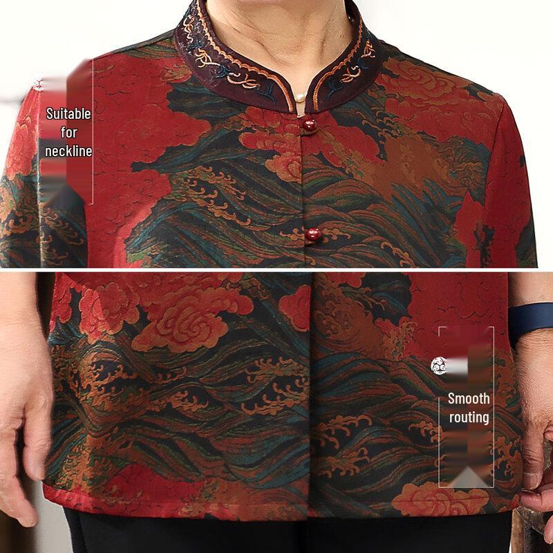 Women's Mid-Elderly Chinese Style 3/4 Sleeve Cardigan Shirt