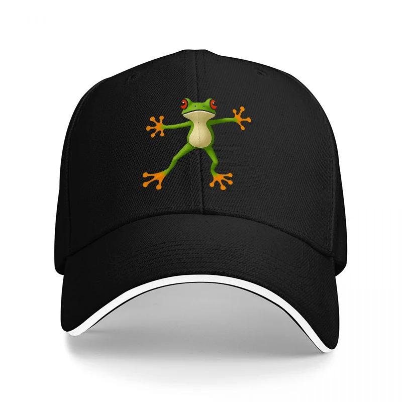 Green Frog Embroidered Black Baseball Cap Adjustable Fit Outdoor Fashion Hat Casual Streetwear Accessory for Men and Women