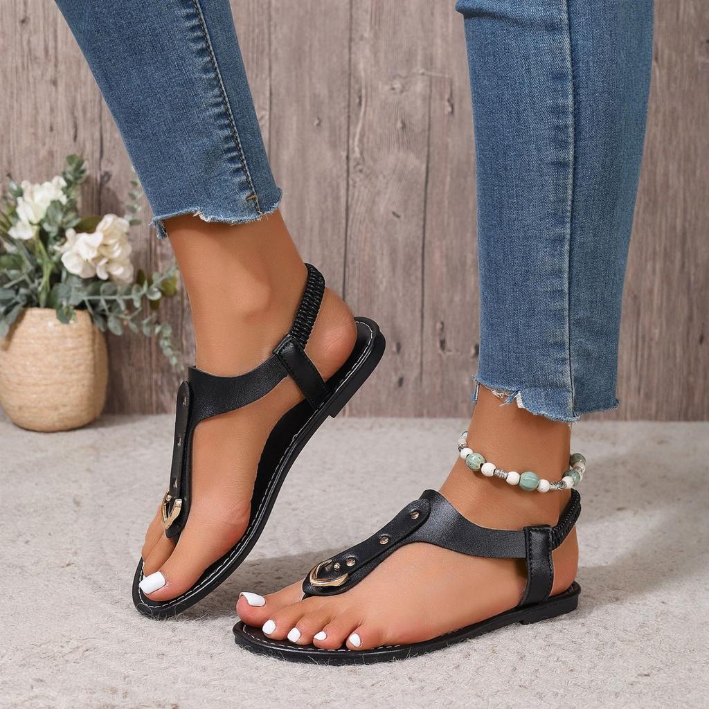 OYOANGLE Damen Zehensteg-Sandalen Offene Zehenriemen Elegante Flache Sandalen