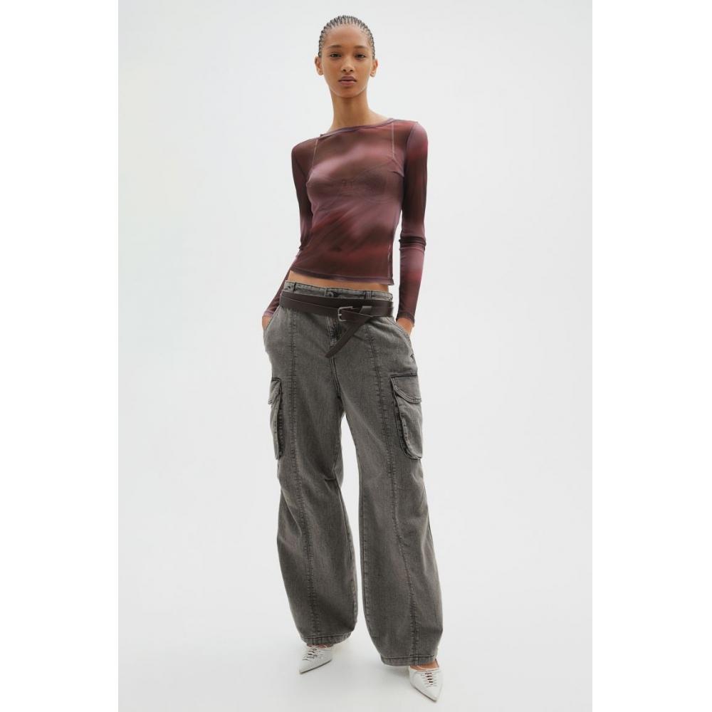 

H M Baggy Fit Low Rise Cargo Jeans Grey
