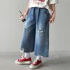 Trendy Summer Ripped Pants Set for Junior High Girls – Stylish Two-Piece Outfit