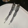 Silver Needle Feather Fringed Earrings Long Light Luxury Atmospheric Stud Earrings Personalized Design Earrings