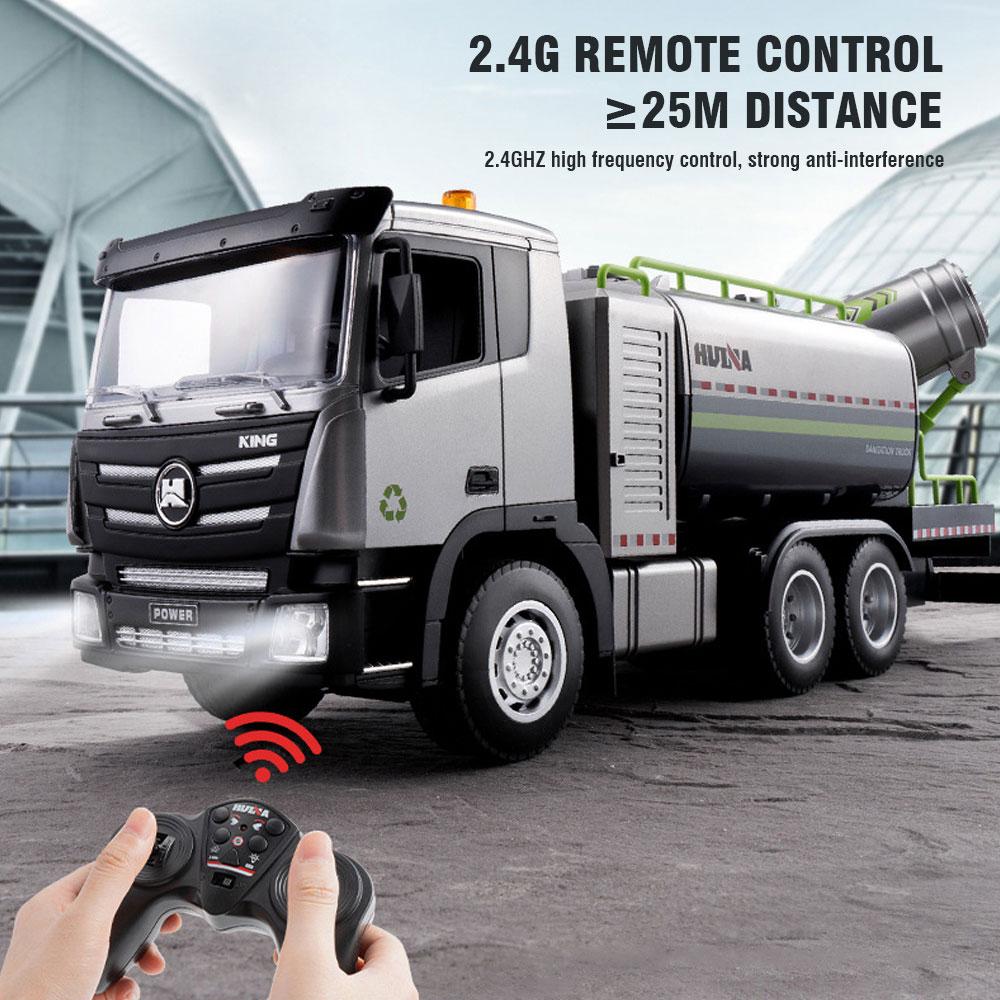 non-toxic Huina Alloy Rc Truck Remote Control Car 9-Channel Dust Suppression Spray Gun Sanitation Vehicle Cleaning Sprinkler Toys for Kid
