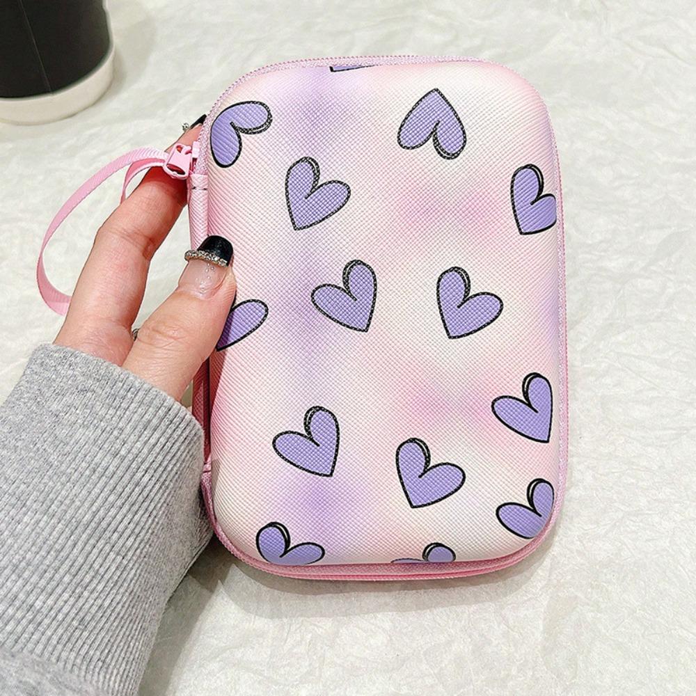 Cartoon Print Data Cable Storage Box Hard Shell Coin Purse Portable Charger Protective Cover