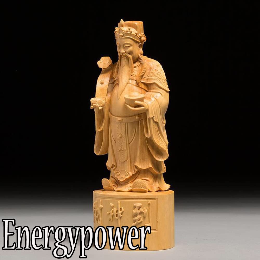 EnergyPower Wooden God of Wealth Feng Shui Good Business and Career Perfect for and Protects Against Evil and Increases Chinese Natural Boxwood