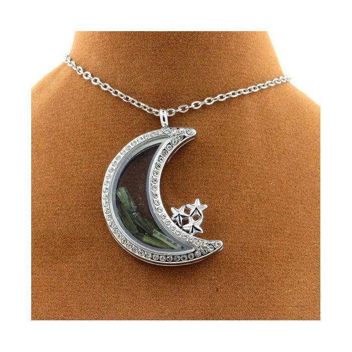 Pierres et Minéraux. Collier Tourmaline verte brut. Modèle Lune.
