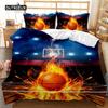 Basketball Duvet Cover Set Twin Size Sports Basketball Fire Pattern Twin Bedding Set Microfiber Quilt Cover for Boys and Teens