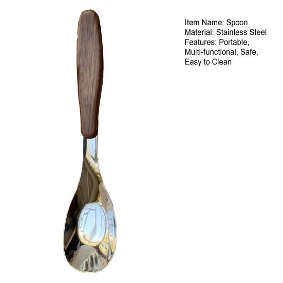 2 Stück Edelstahl-Löffel Retro Servier-Esslöffel mit Holzmaserungsgriff Küchenutensilien für Restaurant Zuhause