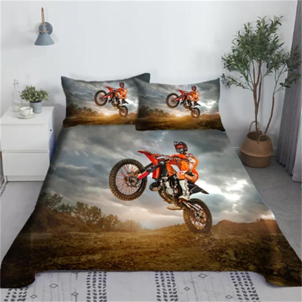 Cooles Motorrad Sport Bettwäsche Set 3D Gedruckt Motorradfahrer Polyester Bett Laken Bettbezug Mit Kissenbezug Bettwäsche