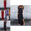 Hochwertiges Damen Sommer Maxi T-Shirt Kleid mit kurzen Ärmeln und Taschen