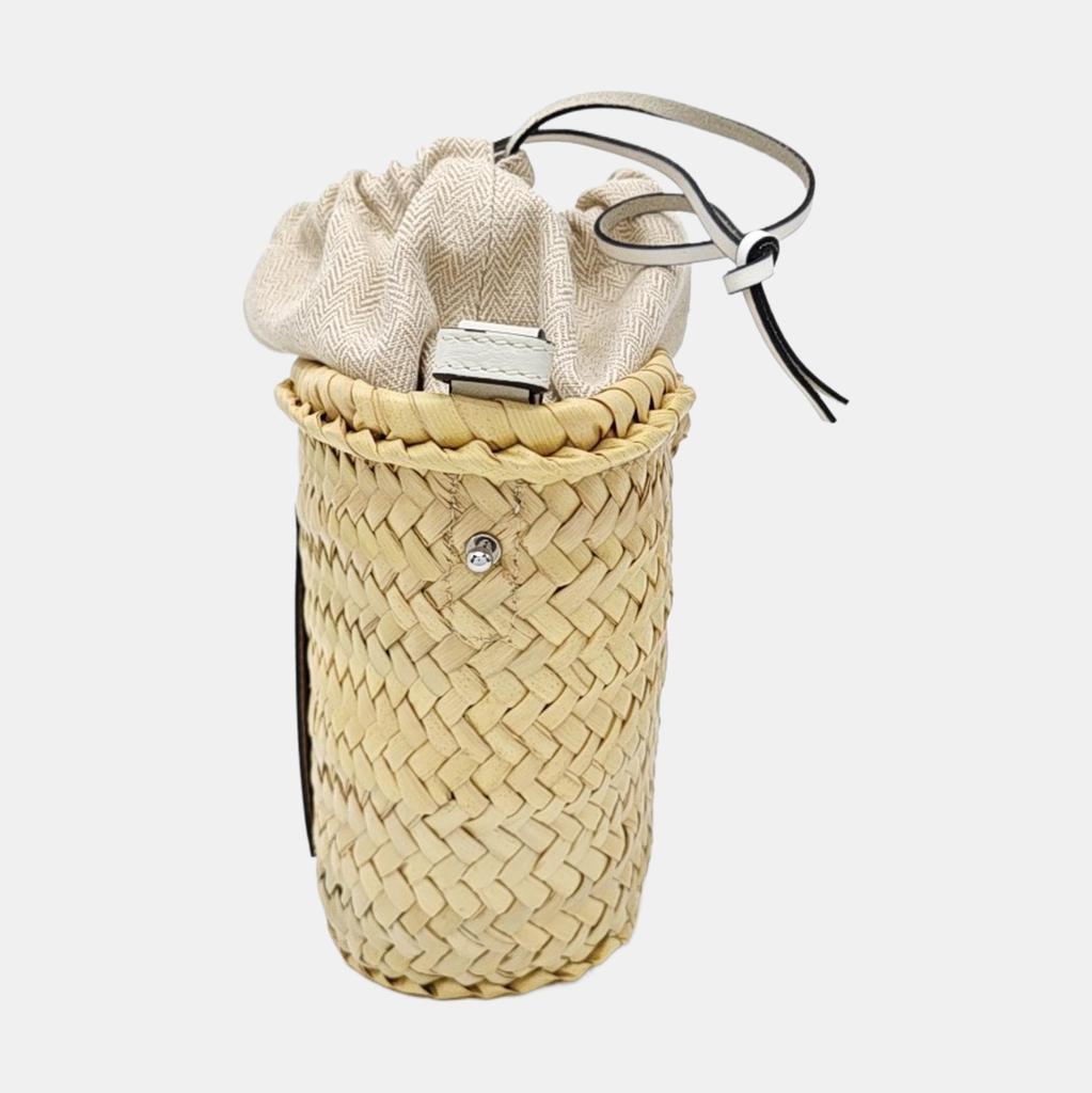 [De Segunda Mano] Parche en Relieve Correa de Hombro Ajustable Cierre de Cordón Bolso Cubo de Cuero Patchwork Hoja de Palma - Muy Bueno #GRNMJV