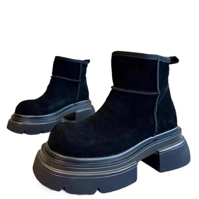 Fashion 2024 Shoes Female Modern Women's Boots High Quality Ankle Boots Women Sewing Round Toe Med Heel Platform Slip On Shoes Women