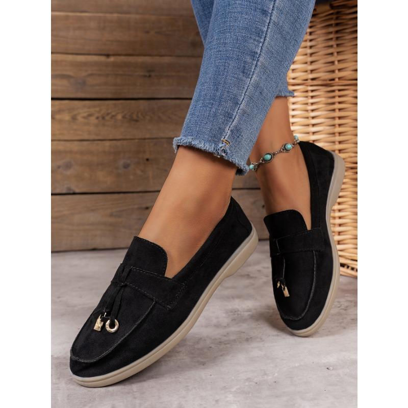 fashion Four Seasons Women Shoes Flat Bottom Non Slip Round Toe Solid Suede Woman's Formal Shoes W Flats Shoes Comfort Women Loafers