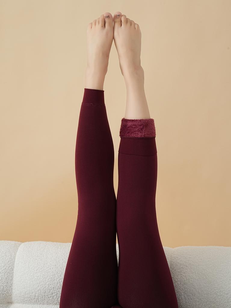 Women's Woolen Tight Pants Winter Warm Thickened Control Belly Nine Points Tights One Piece Set Pantyhose