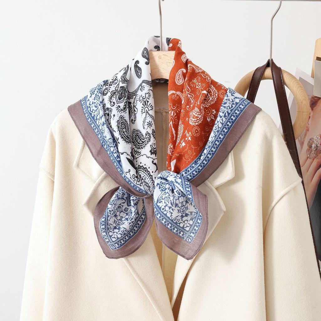 Paisley Patchwork Cotton & Linen Square Scarf for Women - Silk Neck Tie for Shirts, Suits & Waist - Spring/Summer Fashion Accessory