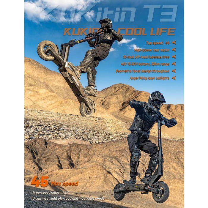 KuKirin T3 - Electric Scooter - 800W Motor - 48V 15.6Ah Battery - Max 45 Km/h - 10'' Tires - Range 55KM - Black
