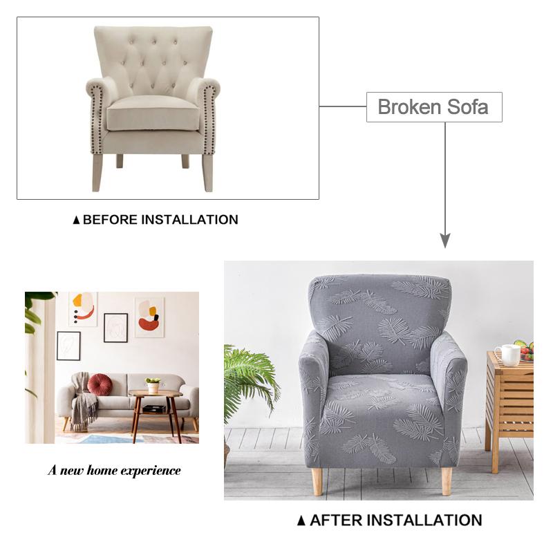 Jacquard Tub Chair Cover Feather Pattern Small Single Armchair Cover Spandex Club Sofa Cover Stretch Home Bar Counter Hotel