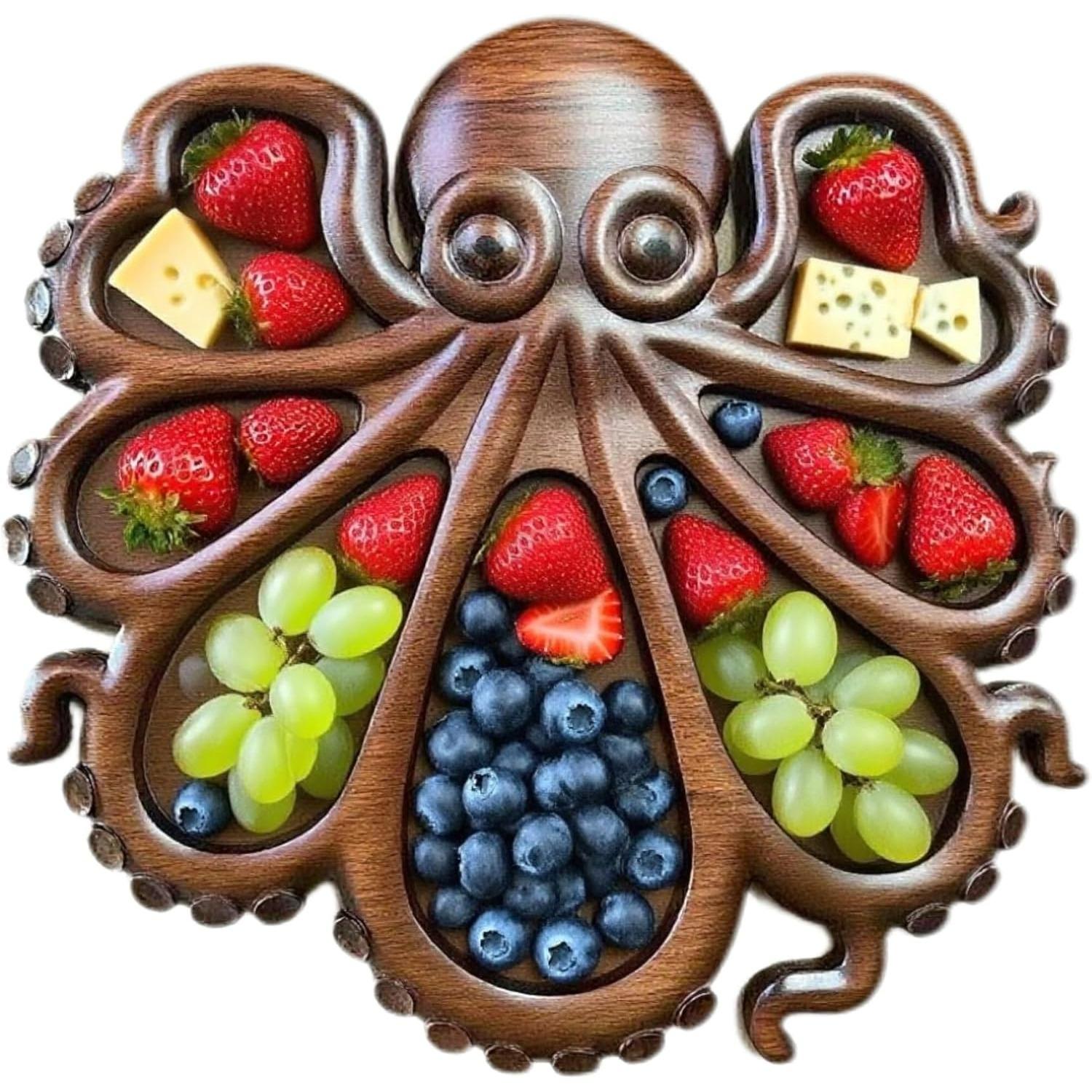 

Octopus Charcuterie Board,Serving Tray Platter with Tentacle Design for Cheese Fruit Bread,Food Dish Serving Dishes,House Warming Gifts,7 Compartments C1