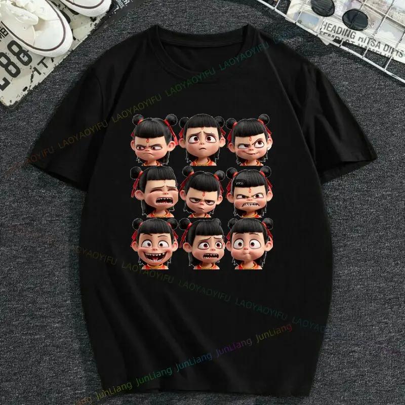 2025 Nezha 2 Magisches Poster Kurzarm Rundhals T-Shirt Mode Freizeit Lustig Y2K Süß Spaß T-Shirt