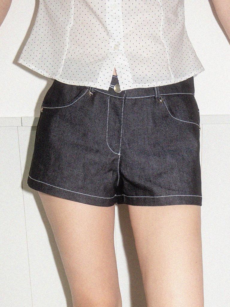 MOROA Star Short Denim Pants - Black