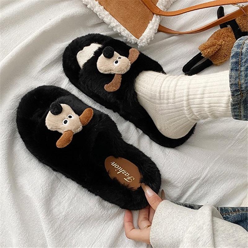 Women's Autumn And Winter Flat Bottom Home Fur Slippers
