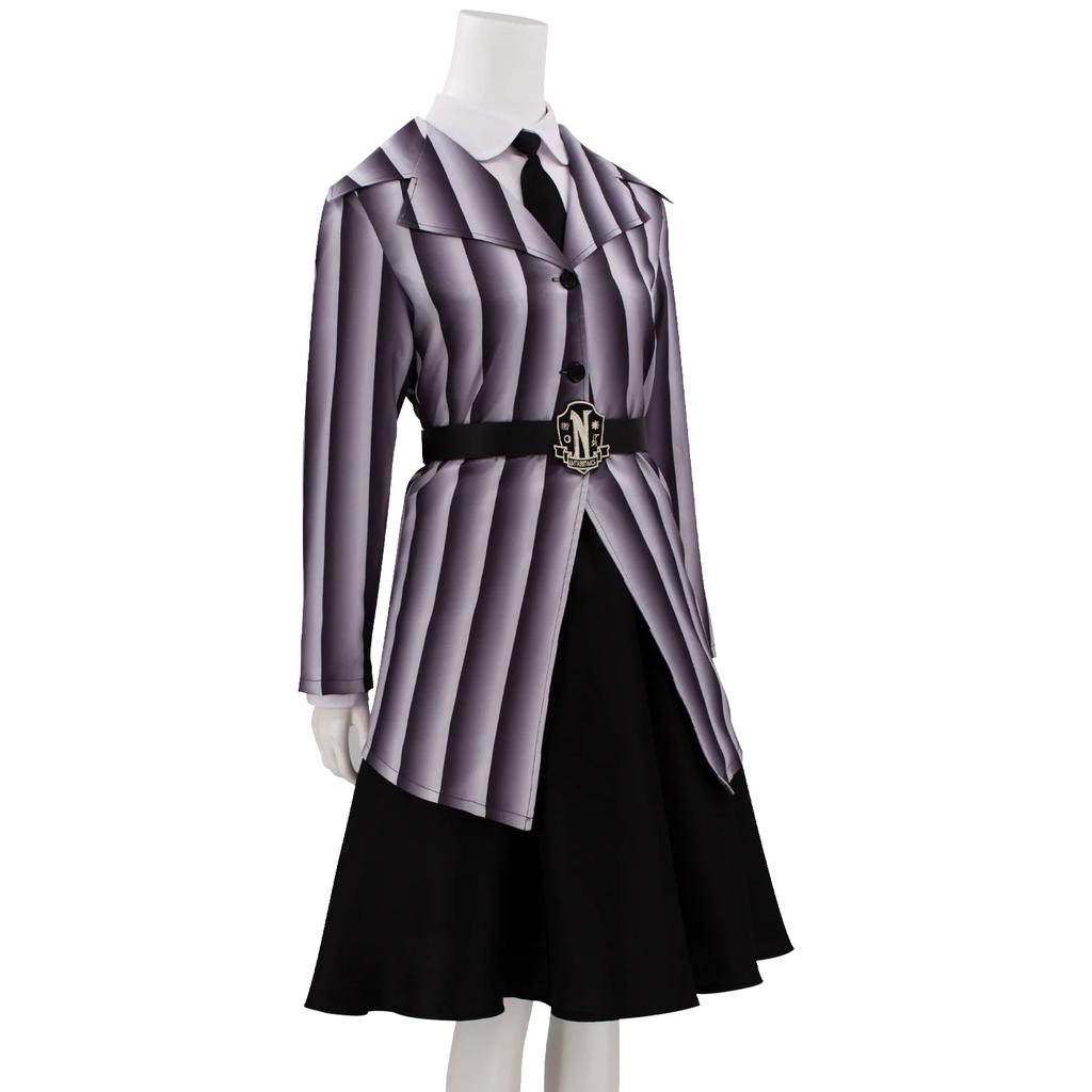 Wednesday Addams Cosplay Costume Set - Sinclair Enid Anime School Uniform Jacket Skirt With Wig For Women Halloween Costume Suit