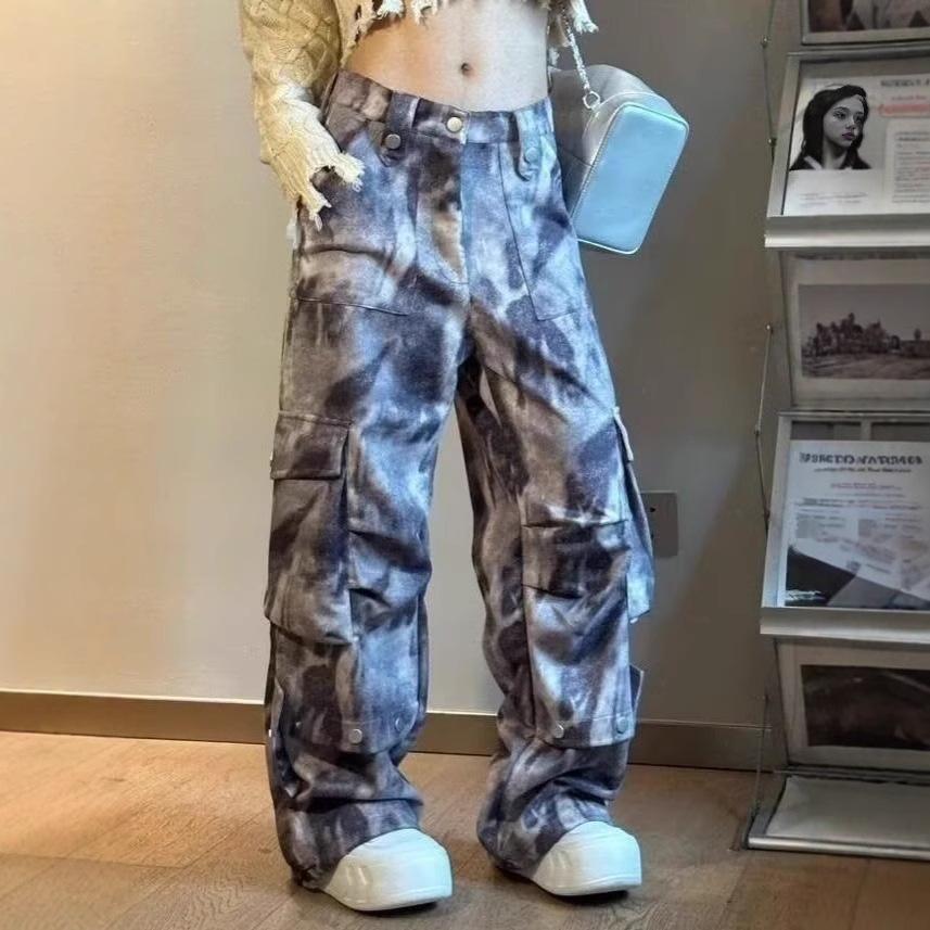 

Retro American Suede Wide-Leg Workwear Pants M червоний