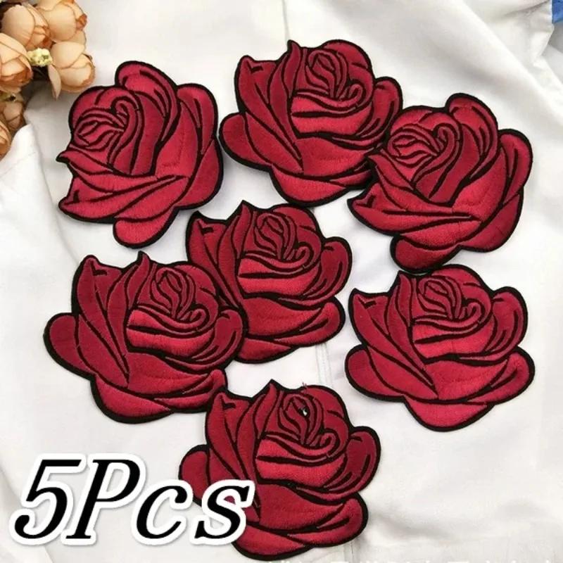 5Pcs Roses Decals Iron Cloth Patch Patch Decoration Flowers Clothing Accessory Pretty Design Flower Suitable Wedding Hotel Decor