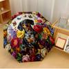 Dachshund Among Colorful Flowers Printed Umbrella Windproof Folding Umbrella Portable Sun and Rain Umbrella Suitable for Gifting