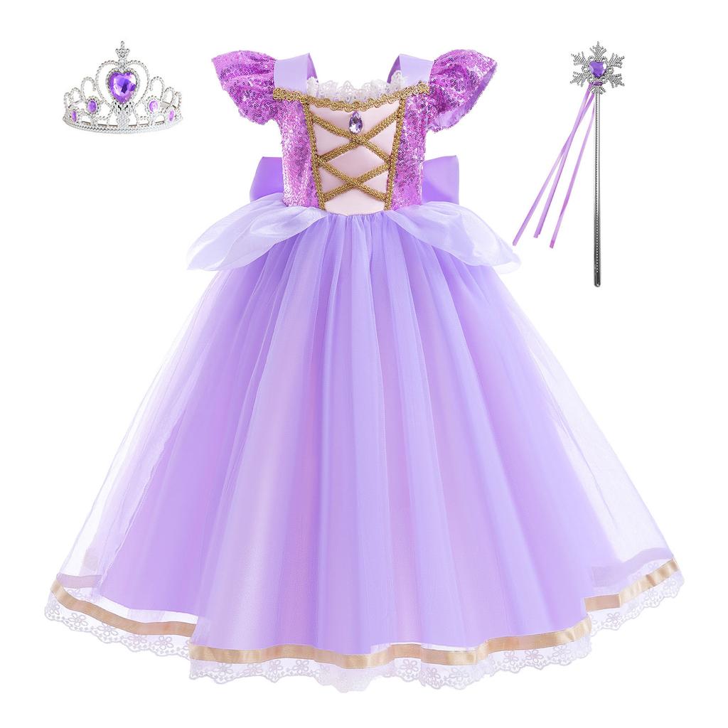Little Girls Purple Princess Rapunzel Birthday Party Cosplay Halloween Easter Carvinal Fancy Dress Girls Holiday Party Dress-Up