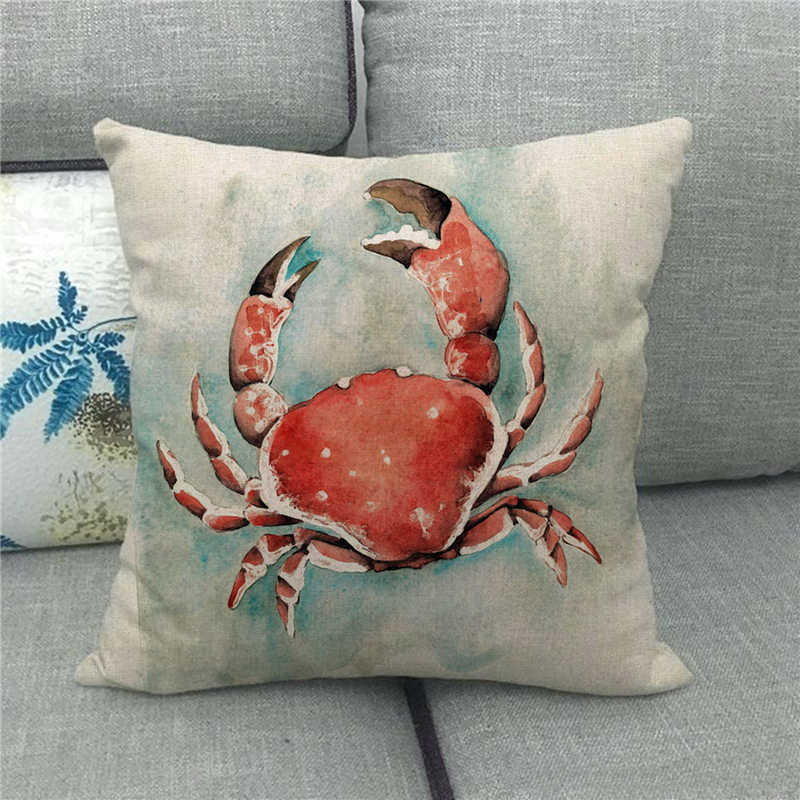 Beautiful watercolor crab marine animal Digital printing short plush pillow covers for car sofa office cushion cover home goods