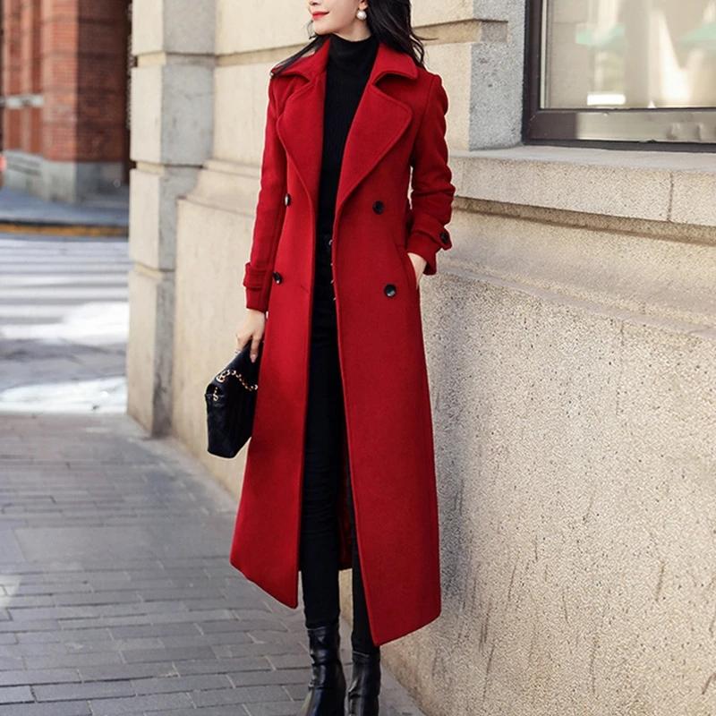 Autumn Winter Women‘s Coat Korean Long Coated Thickened Woolen Winter Coat for Women Black Coat