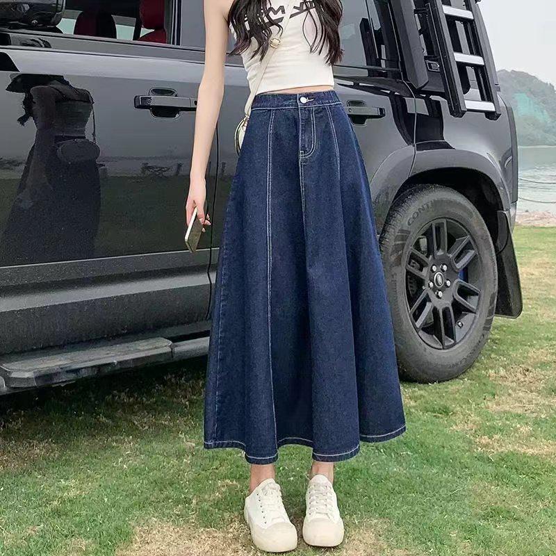 Women's High-Waist A-Line Denim Midi Skirt - Big Swing, New Spring/Summer
