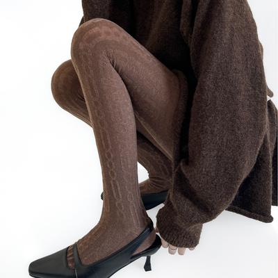 Leggings de Lana Cálidos con Patrón Vertical Retro Otoño/Invierno Color Café Medias Versátiles Grises Calcetines Largos para Mujeres Niñas Japoneses