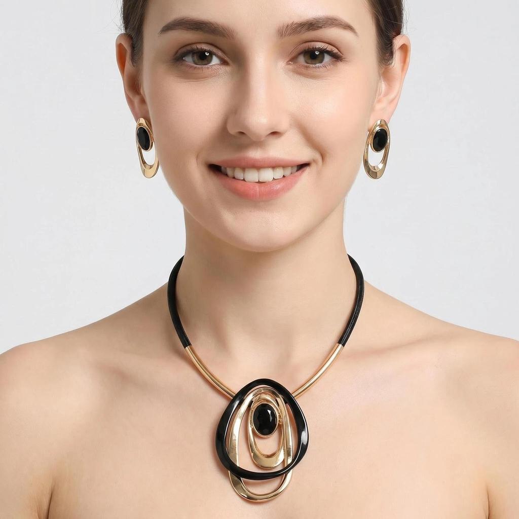 Conjunto de Joyería Bohemian de Acrílico con Ojo Ovalado de Caracol: Collar y Pulsera de Cordón de Cera para Mujer