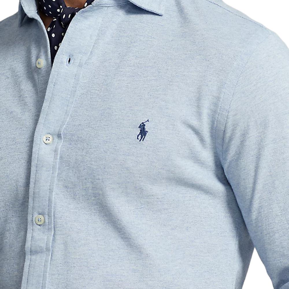 Polo Ralph Lauren Jacquard-Textured Mesh Shirt With Buttoned Collar And Logo Print Men Shirts Light-Blue 710899073-002
