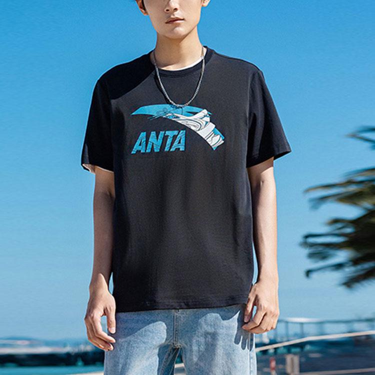 Anta SS22 Letter Print Casual Sports Short Sleeve T-Shirt Unisex Tops Black 952228157-1