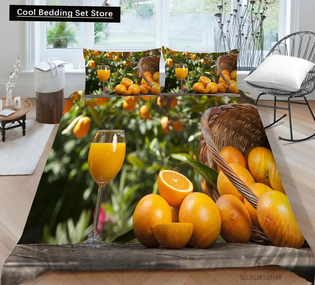 Kids Orange Duvet Cover King Queen Fruit Tangerine Bedding Set Tropical Botanical Comforter Cover 2/3pcs Polyester Quilt Cover
