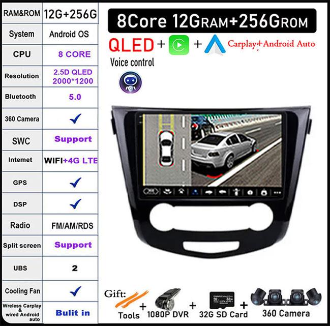 10 Lnch For Nissan Qashqai J11 Nissan X Trail T32 2014 - 2017 Android 14 Car Multimedia Radio Carplay GPS Navigation Auto