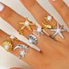 Stainless Steel Pearl Starfish Open Rings For Women Vintage Gold Color Geometric Adjustable Finger Ring Jewelry Gift Anillos