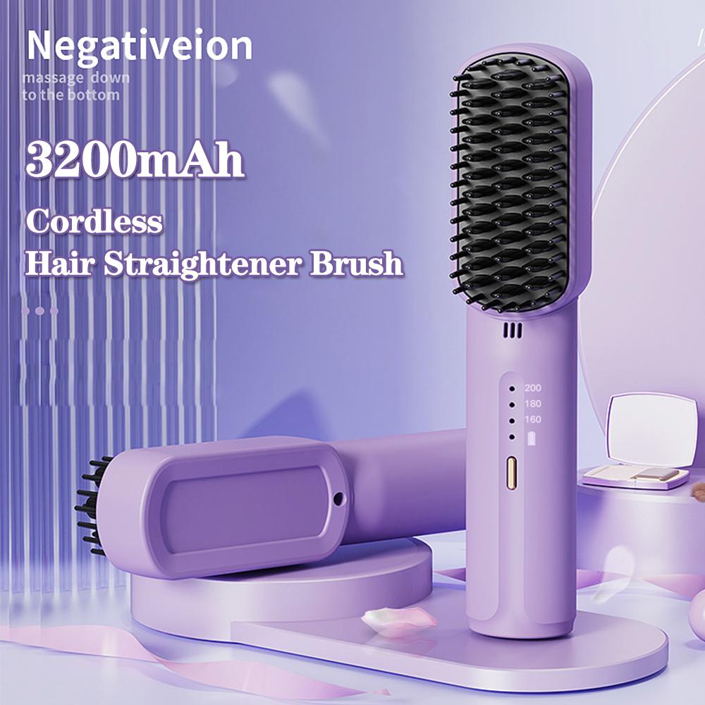 Cordless Hair Straightener Brushtool Hot Air Brushes Negative Ions Do Not Hurt Hair Handy Electric Hair Brush USB Charge