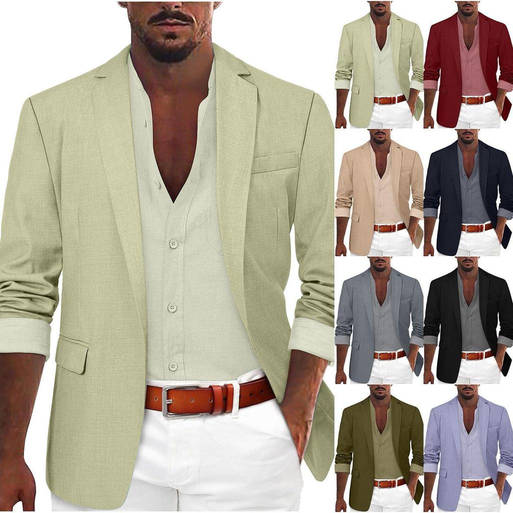 Giacca da abito casual da uomo in misto lino color cachi chiaro